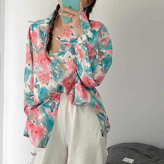 ローズペイント フラワーアート長袖シャツ