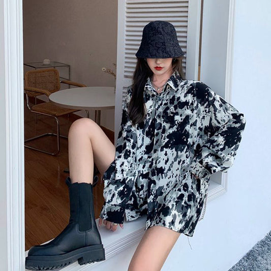 モノトーンMIXカラーのオーバーサイズ長袖シャツ