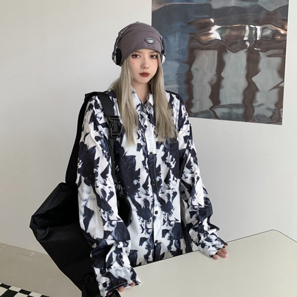 ダークネイビー×ホワイト長袖BIGシャツ