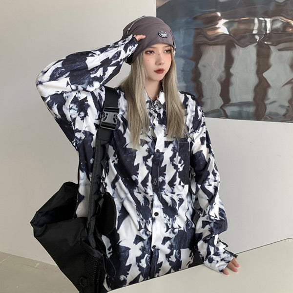 ダークネイビー×ホワイト長袖BIGシャツ
