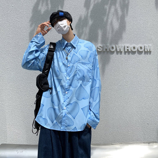 ハート柄ビッグシルエット長袖シャツ