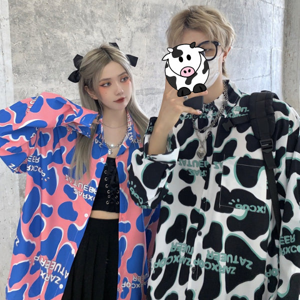 POPなCOW柄のビッグシルエット長袖シャツ