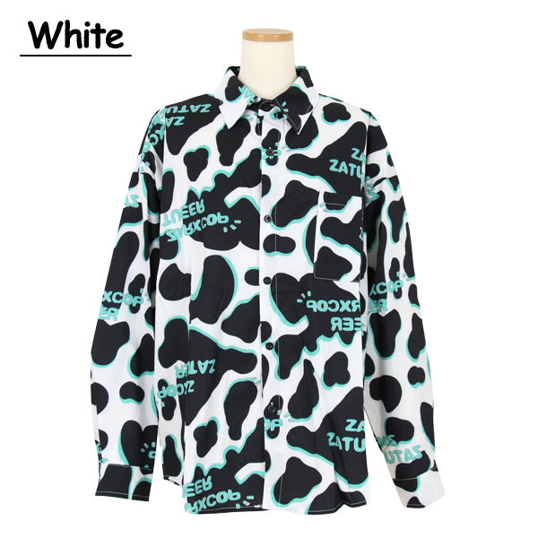 POPなCOW柄のビッグシルエット長袖シャツ