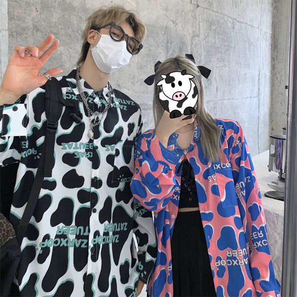 POPなCOW柄のビッグシルエット長袖シャツ