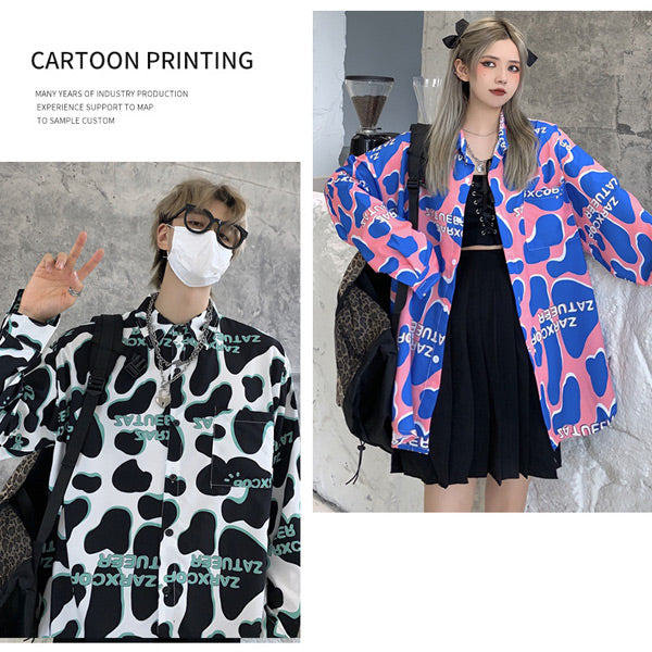 POPなCOW柄のビッグシルエット長袖シャツ