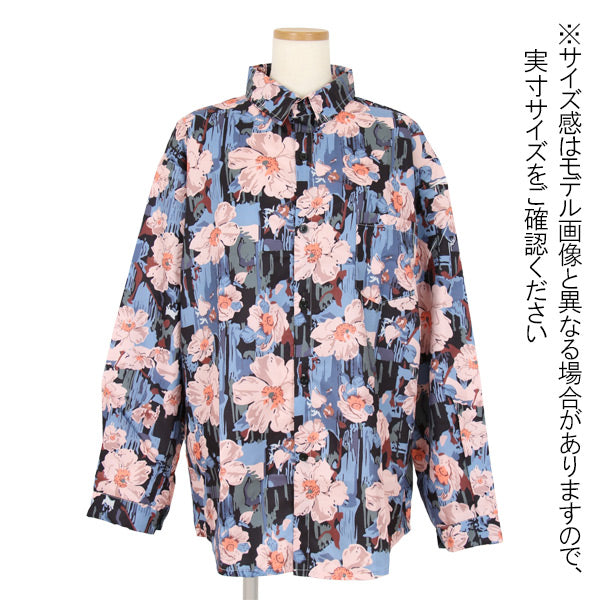 レトロチックフラワープリント長袖シャツ