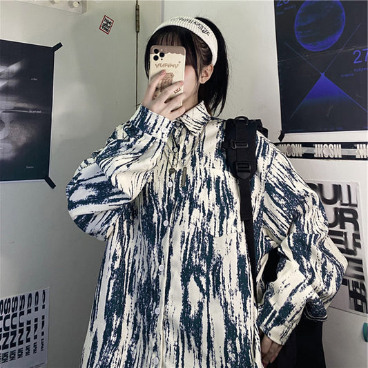 かすれストライプの長袖BIGシャツ