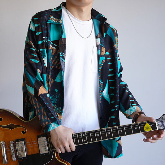 グリーンジオメトリーパターン ビッグシャツ