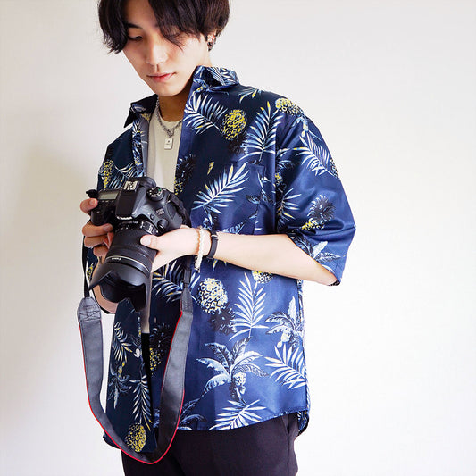 シャドーパイナップル柄の五分袖シャツ