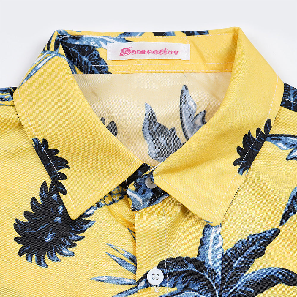 真夏のイエローとパイナップル柄の半袖シャツ
