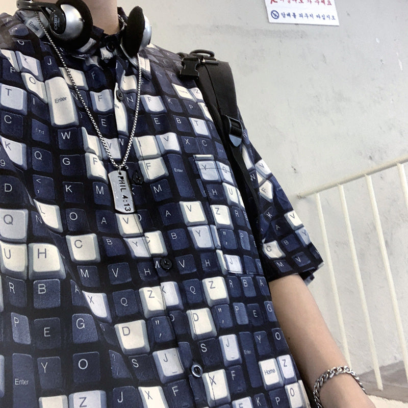 キーボードチェック柄の半袖シャツ