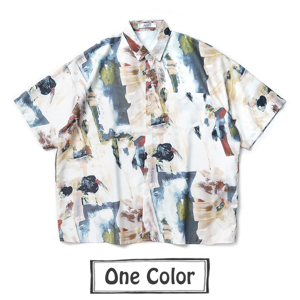 アースカラーペイントのビッグ半袖シャツ