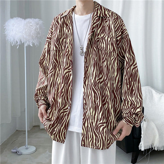 ゼブラプリント オープンカラー長袖シャツ