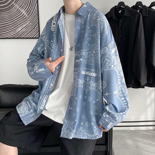 ペイズリーバンダナ柄長袖シャツ