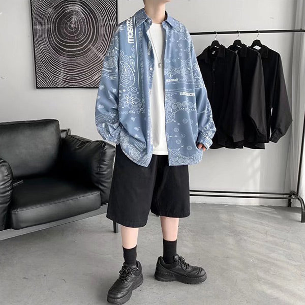 ペイズリーバンダナ柄長袖シャツ