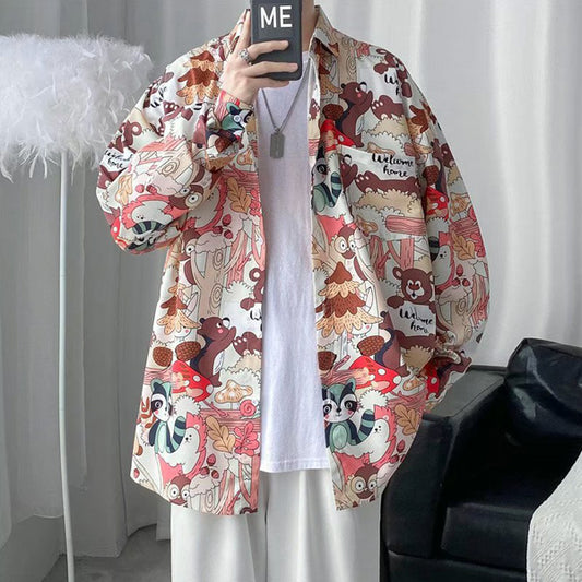 レトロカラーアニマル長袖シャツ