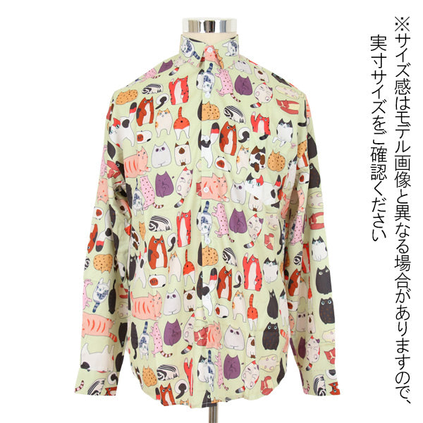 レトロCATプリント長袖シャツ