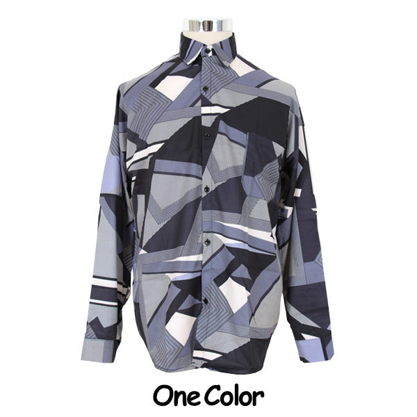 幾何柄グラフィックプリント長袖シャツ
