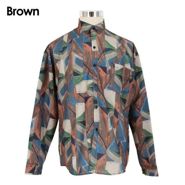 幾何柄グラフィックプリント 長袖シャツ