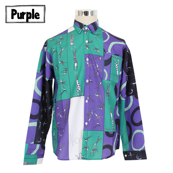 小人が踊るPOP配色の長袖プリントシャツ