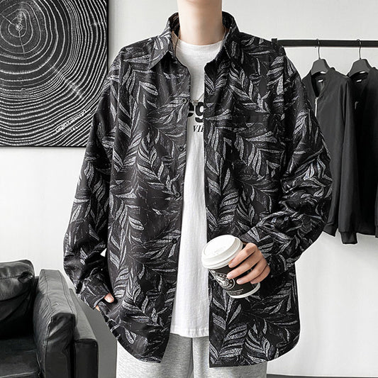 ボタニカル柄モノトーン長袖シャツ