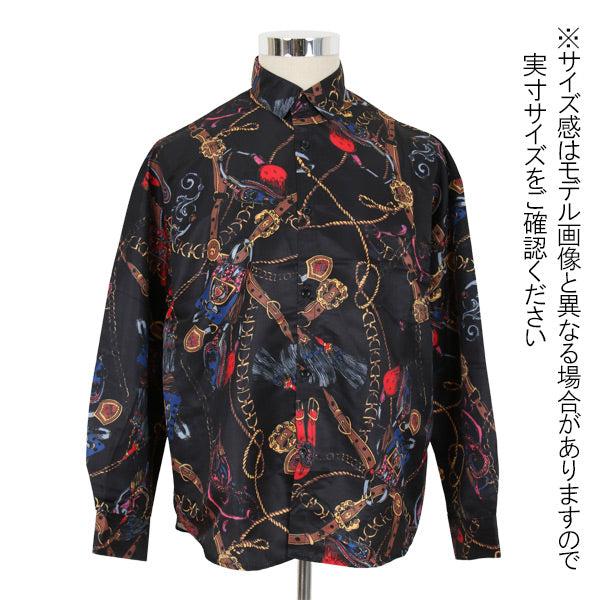 レトロチェーンプリント長袖シャツ