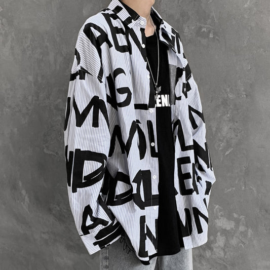 BIGロゴプリントのストライプ柄長袖シャツ