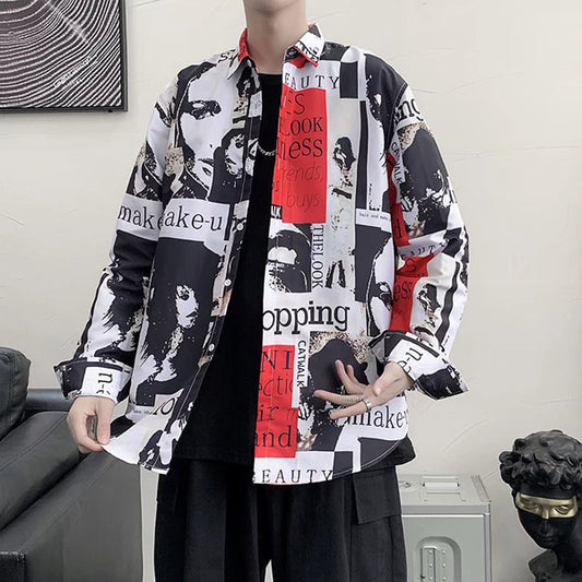 フォトコラージュプリント長袖シャツ