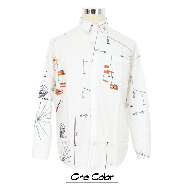 Mathプリントオーバーサイズ長袖シャツ
