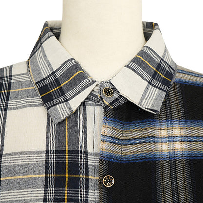 チェックアシンメトリービッグシルエット長袖シャツブラウス