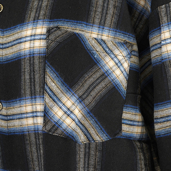 チェックアシンメトリービッグシルエット長袖シャツブラウス