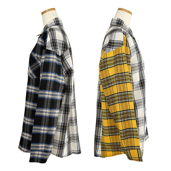 チェックアシンメトリービッグシルエット長袖シャツブラウス