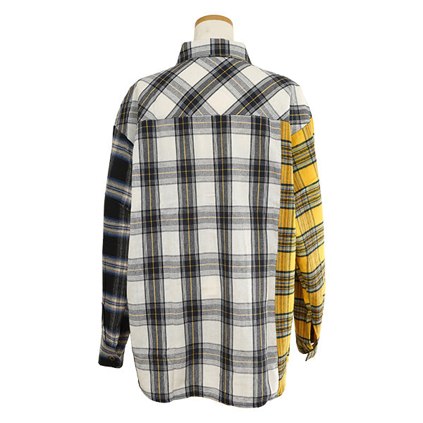 チェックアシンメトリービッグシルエット長袖シャツブラウス