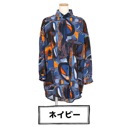 グリーンジオメトリーパターン ビッグシャツ