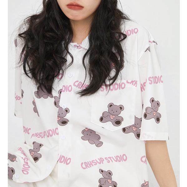 総ファンシークマ柄 ルーズシルエット半袖シャツ