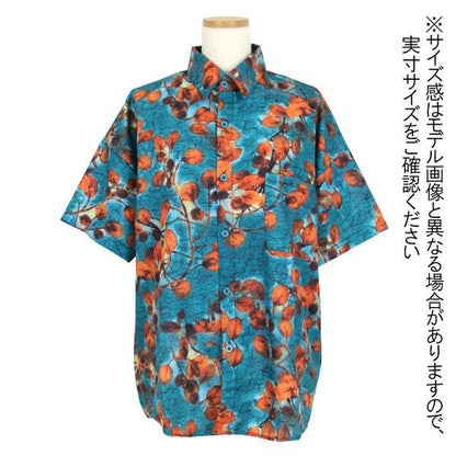 オレンジ水彩画フラワープリント 半袖ルーズシャツ