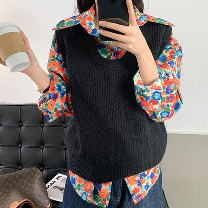 カラフル フラワープリント長袖シャツ