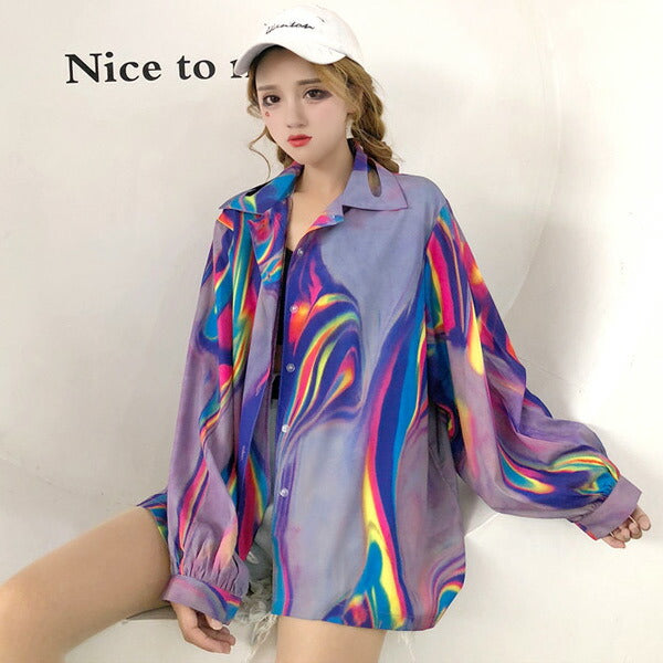 サイケデリックマーブル柄シャツ