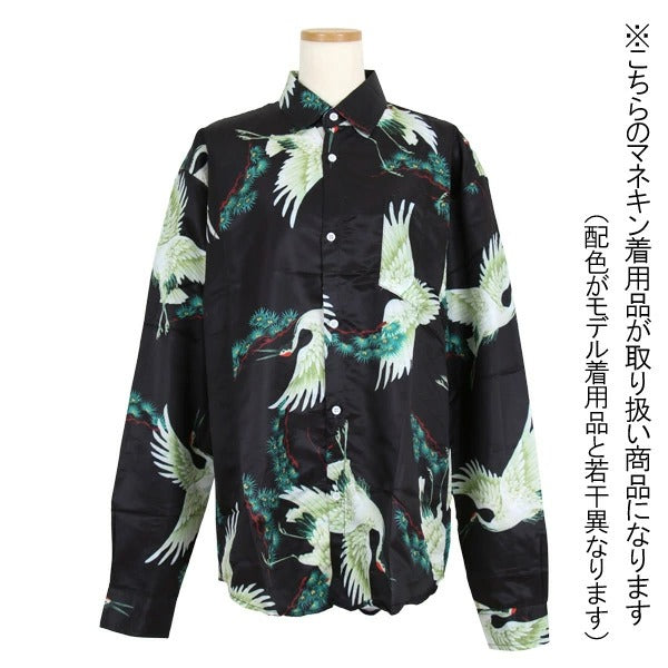 松と鶴 和風ビッグシルエット長袖シャツ