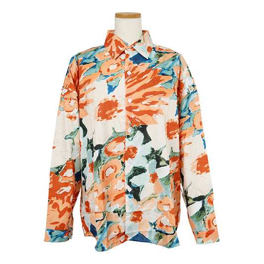 ビッグオレンジフラワーペイントシャツ
