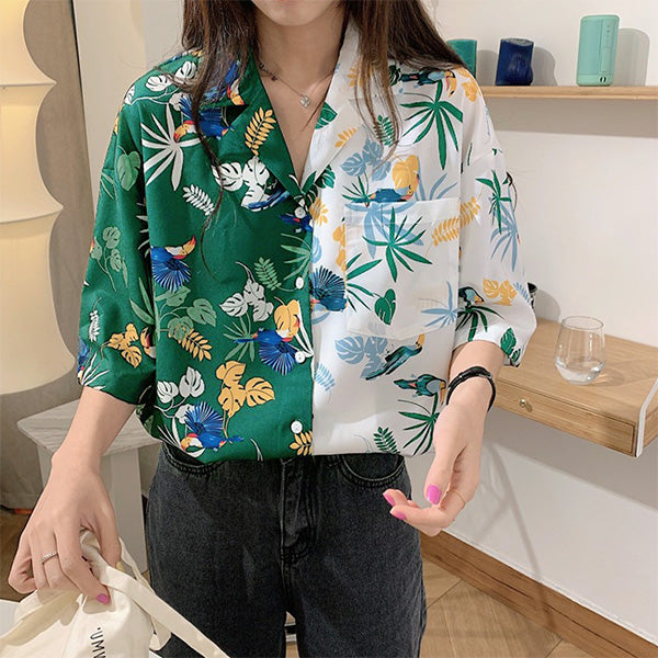 Two-tone botanical shirt