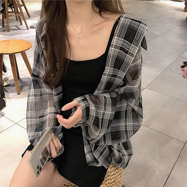 Sheer black-and-white check