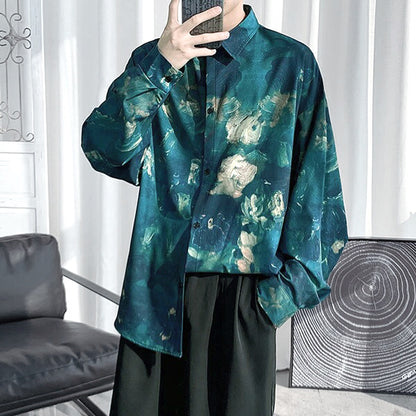 GREENボタニカルアートの長袖シャツ