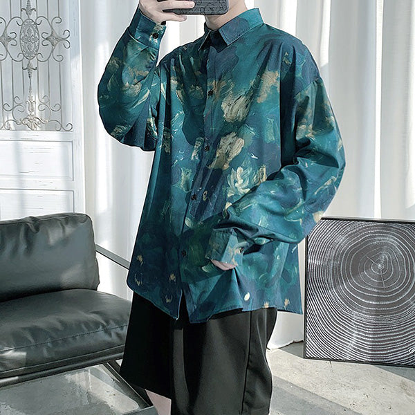 GREENボタニカルアートの長袖シャツ