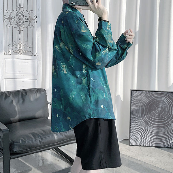 GREENボタニカルアートの長袖シャツ