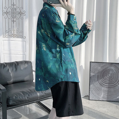 GREENボタニカルアートの長袖シャツ