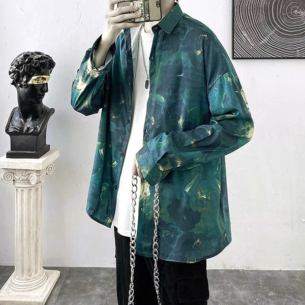 GREENボタニカルアートの長袖シャツ