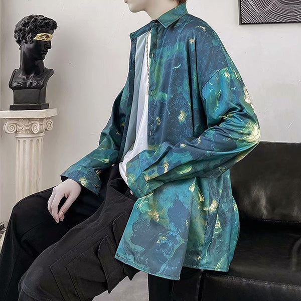 GREENボタニカルアートの長袖シャツ