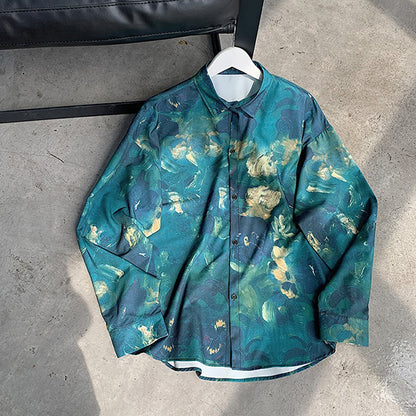 GREENボタニカルアートの長袖シャツ