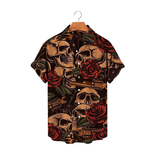 Gun＆Rose＆Skullプリントシャツ